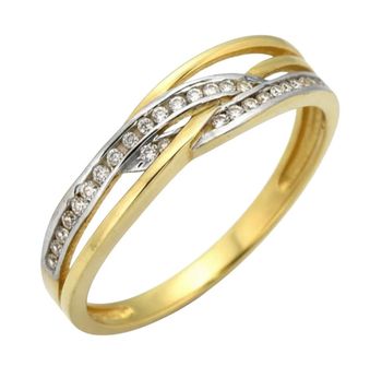 Złoty pierścionek damski wysadzany cyrkoniami z kolekcji Eternity. Elegancka biżuteria z białego i żółtego złota – idealny prezent na Walentynki lub wyjątkową okazję.1.jpg